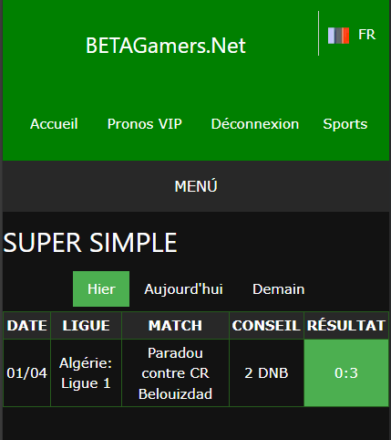 pari VIP gagné ticket